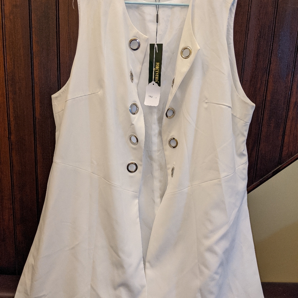 For Cynthia White Vest Duster with Grommet Accent Sz 2X